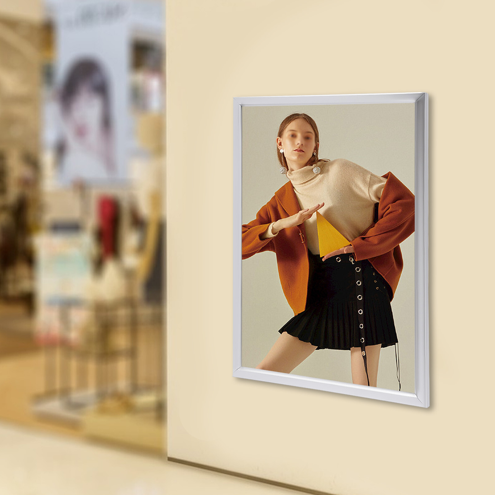24 × 36 Inch LED Backlit Poster Frame Silver – 20W Plug-In Wall-Mount