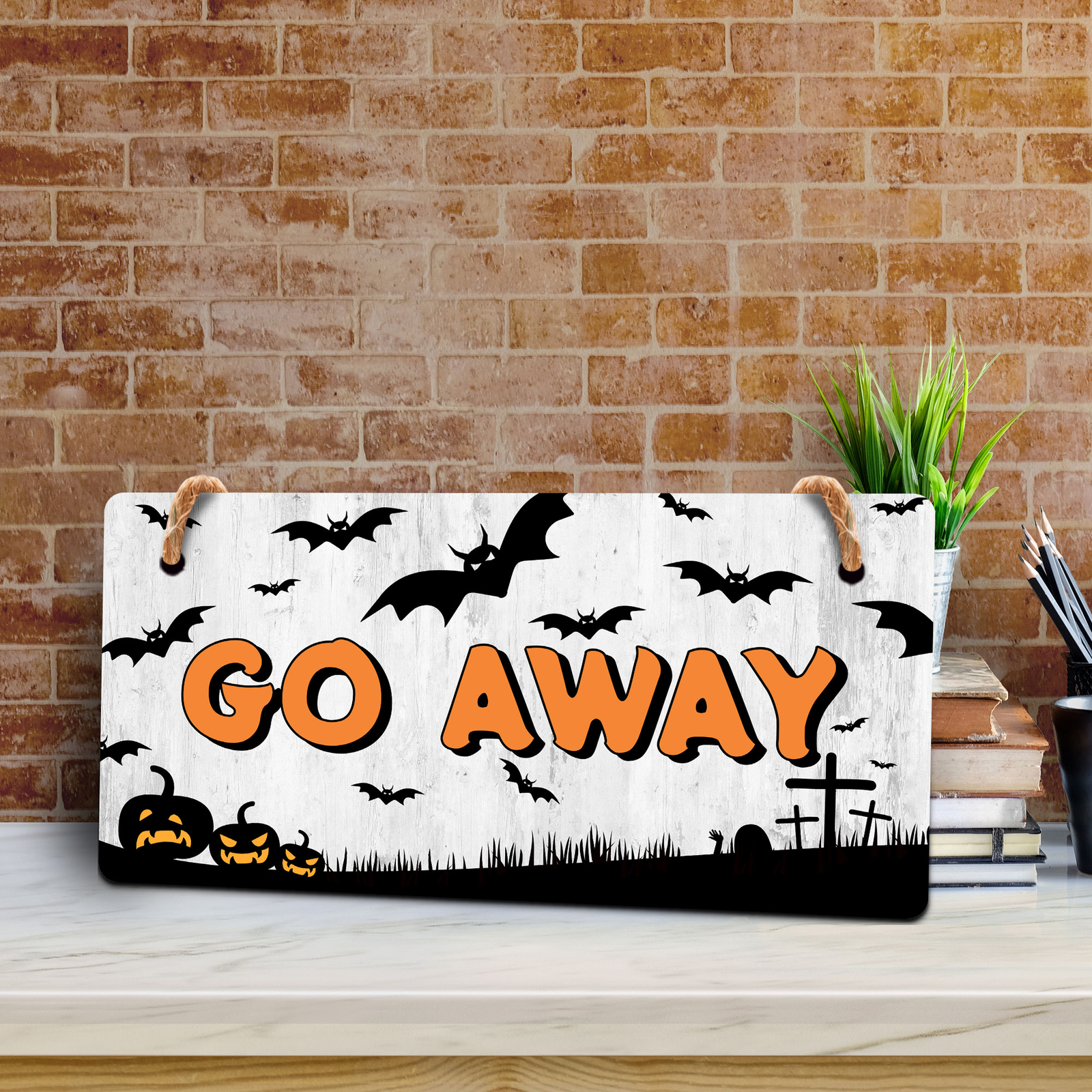 Go Away 5×10 Hanging Plus Wall or Door Sign | Rustic Twined