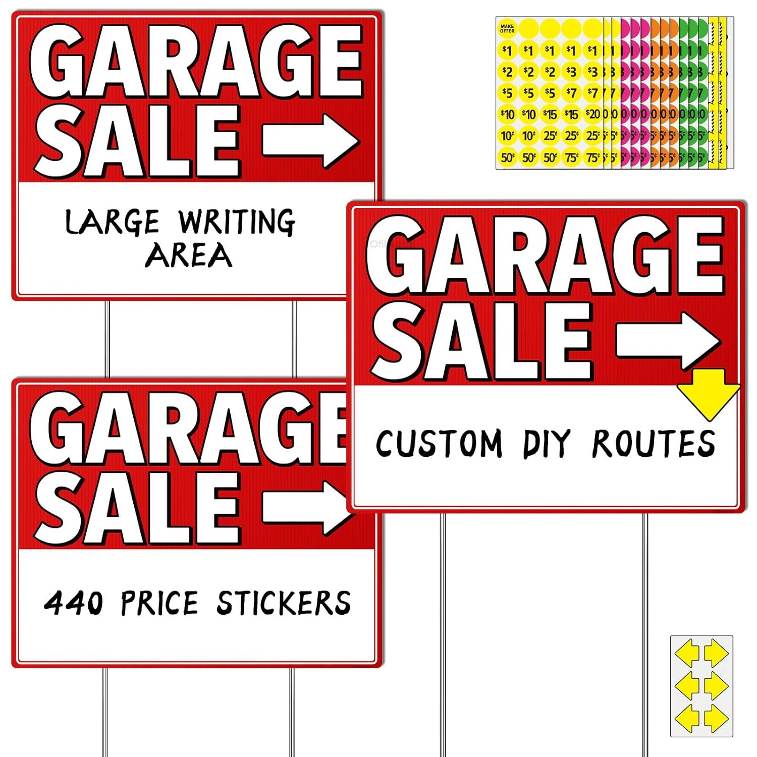 Garage Sale Signs Yard Sale Signs Kit with Stakes 17×13″ Custom Route Signs