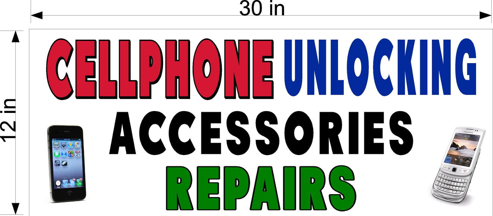 CLEARANCE SALE! 12″ x 30″ CELLPHONE UNLOCKING REPAIRS WINDOW PERFORATED VINYL