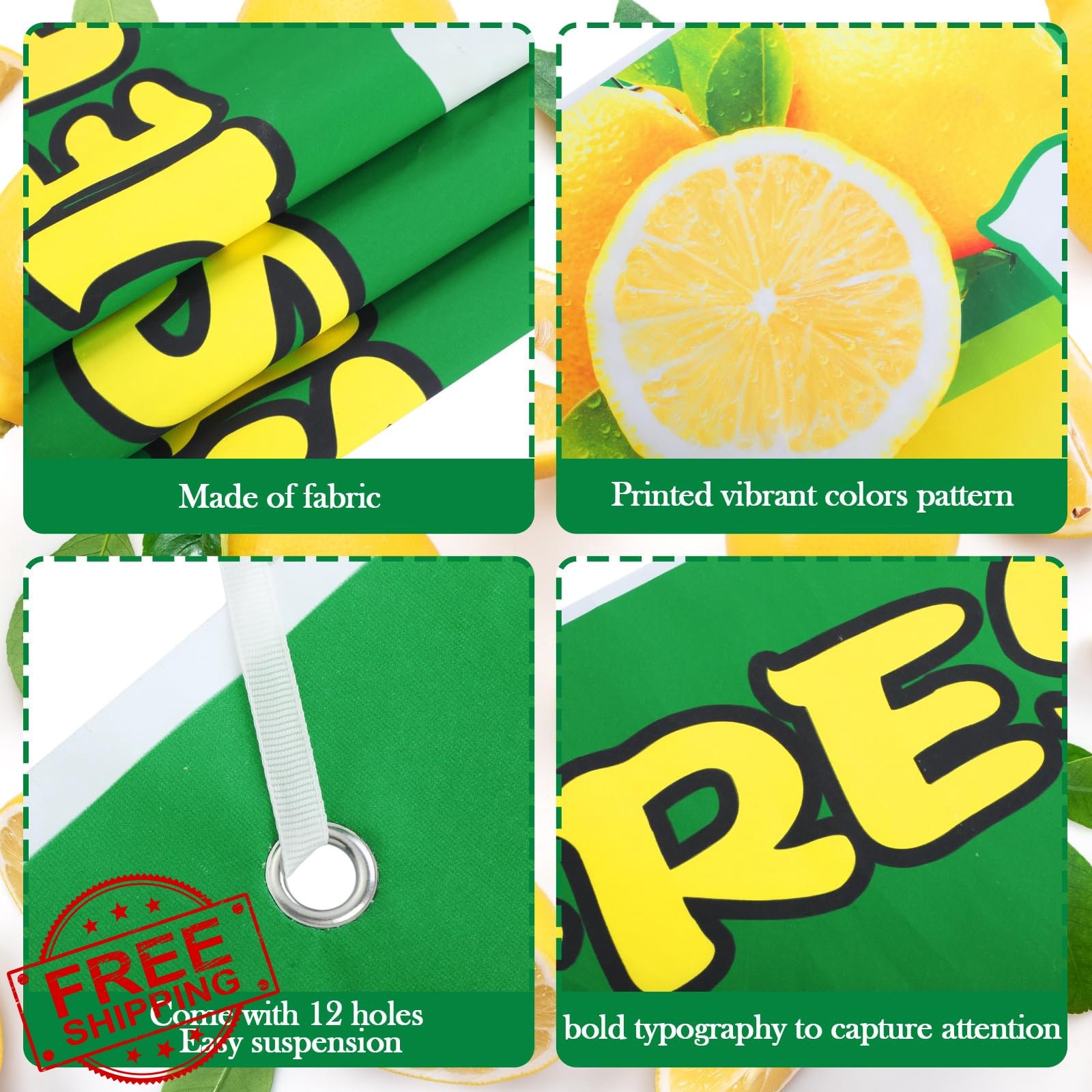 HunnmingRe Lemonade Banner 2×4 ft Fresh Squeezed Sign