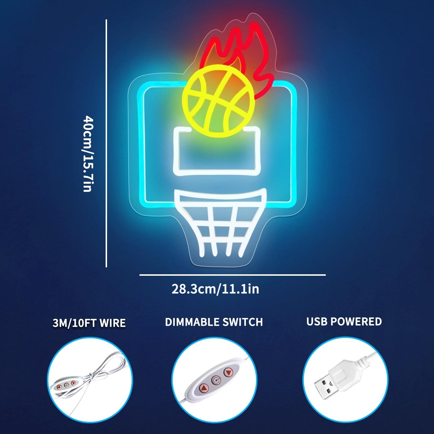 Basketball Neon Sign,Dimmable LED Neon Signs for Wall Decoration, USB Powered…