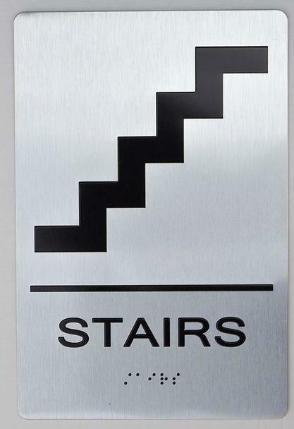 STAIRS SIGN With Braille and Raised Letters (Aluminum, Silver, size 6×9)