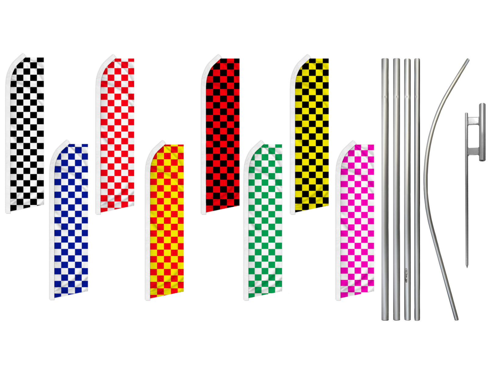 Checkered Swooper Feather Flutter Flag Pole Kit Promotional Racing Flag