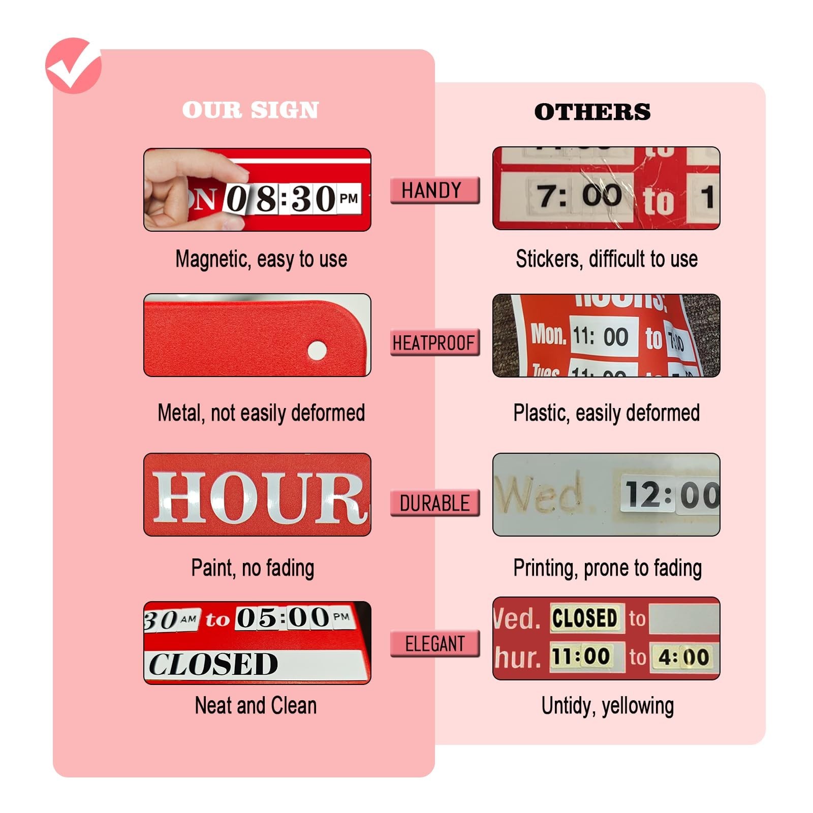 Magnetic Changeable Business Hours Sign – Metal Store Hours Sign for Glass Door/