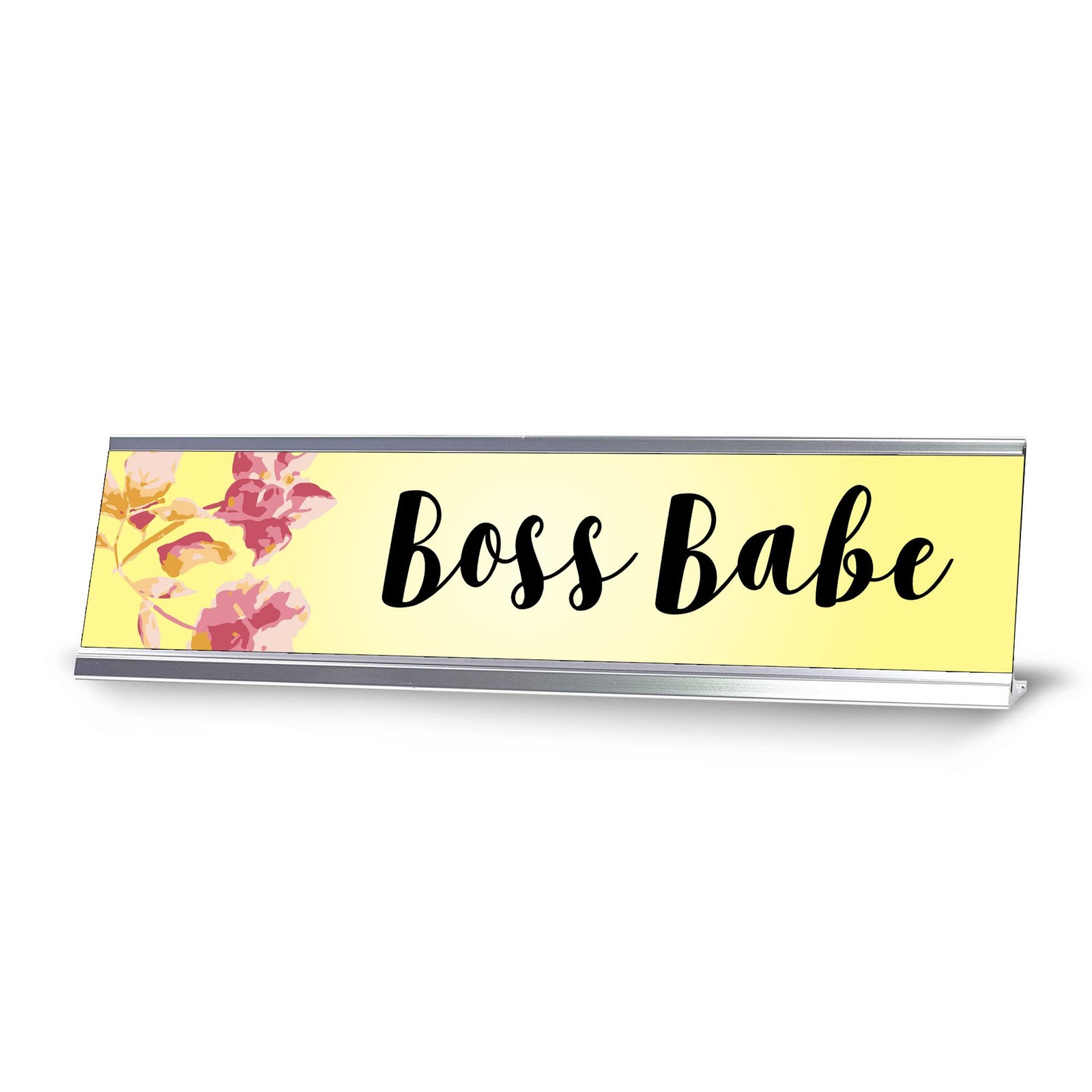 Boss Babe, Yellow Floral Desk Sign (2 x 8″)