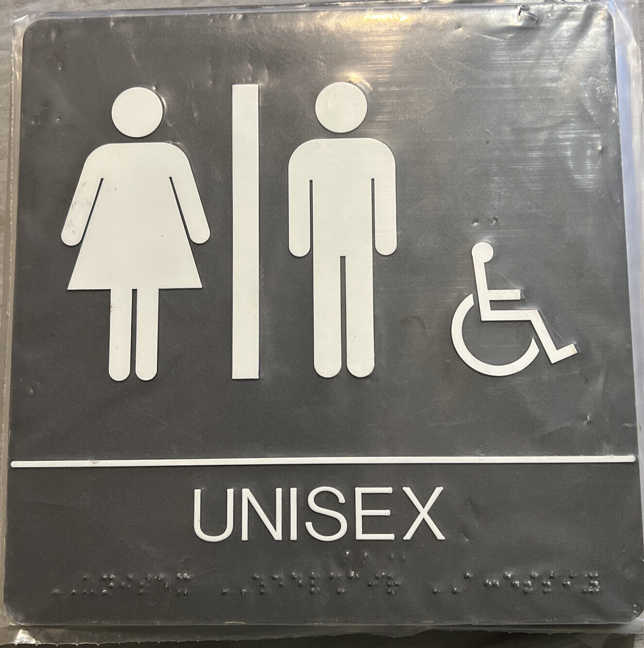 Kroy Unisex Black Restroom Sign Male Female Handicapped ADA Braille 8″ X 8″