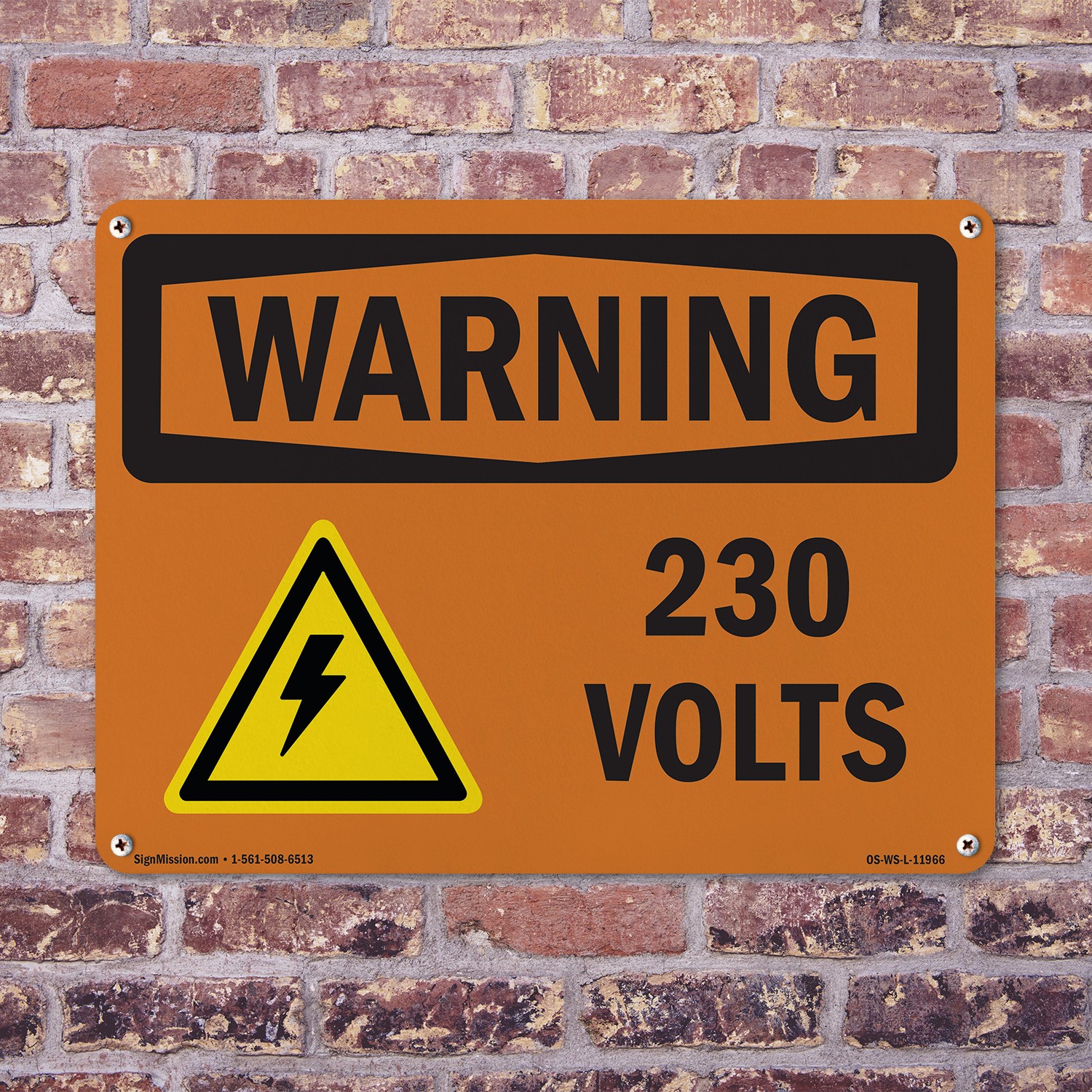 230 Volts With Symbol OSHA WARNING Sign Metal, Plastic, Or Decal – 5 or 10 Pack
