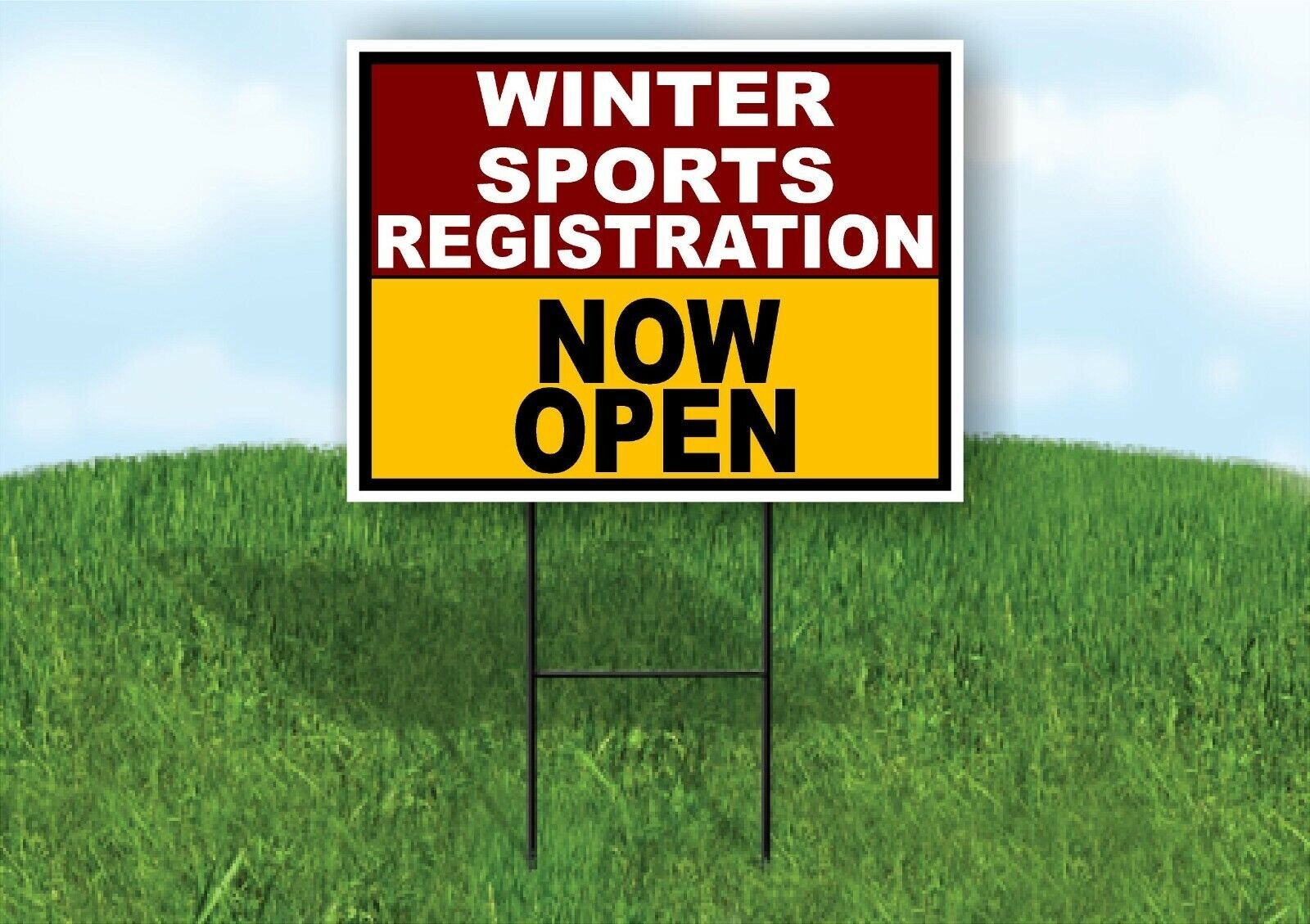 SPORTS REGISTRATION MAROON GOLD WINTER Yard Sign with Stand LAWN SIGN