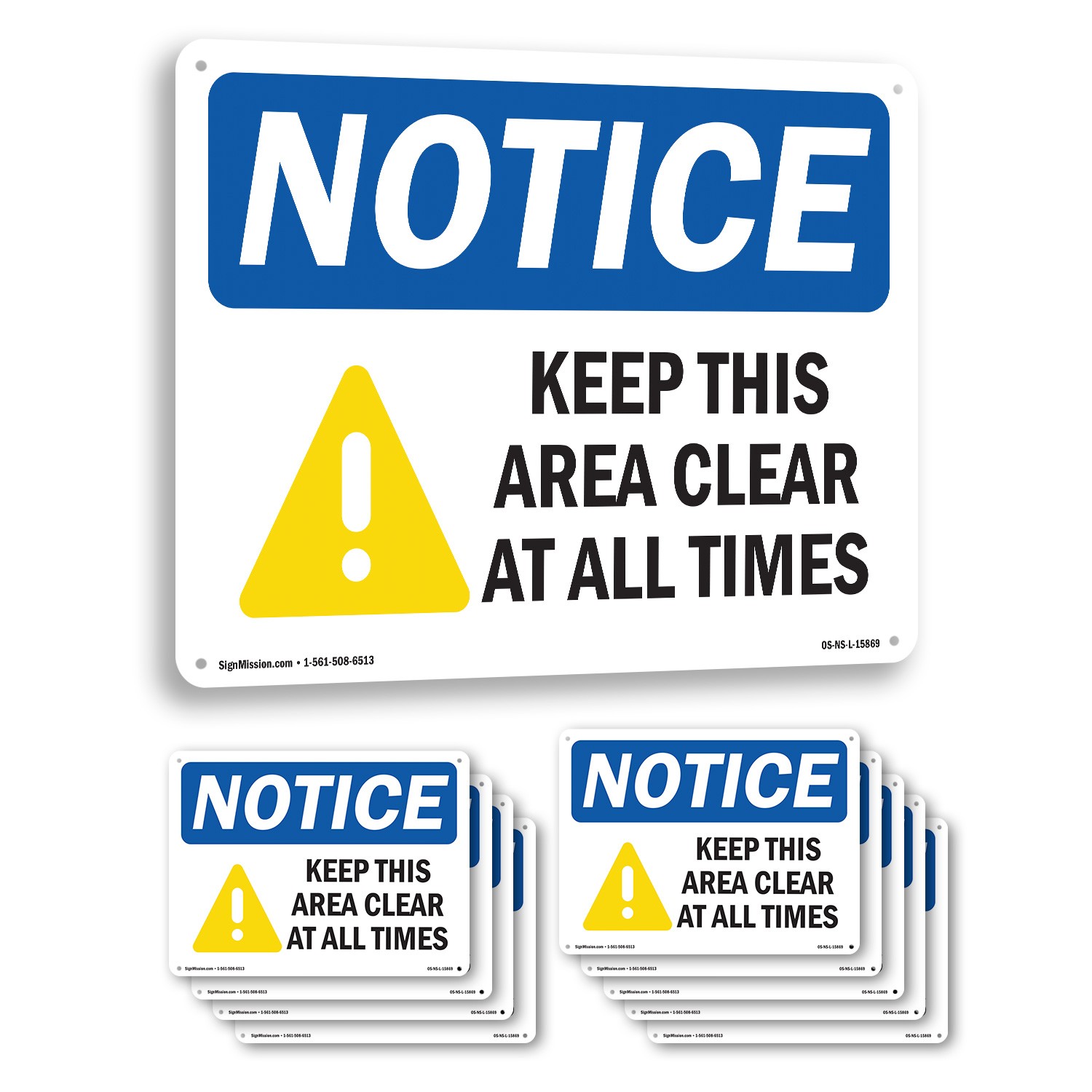 Keep This Area Clear At All Times OSHA Notice Sign Metal, Decal – 5 or 10 Pack