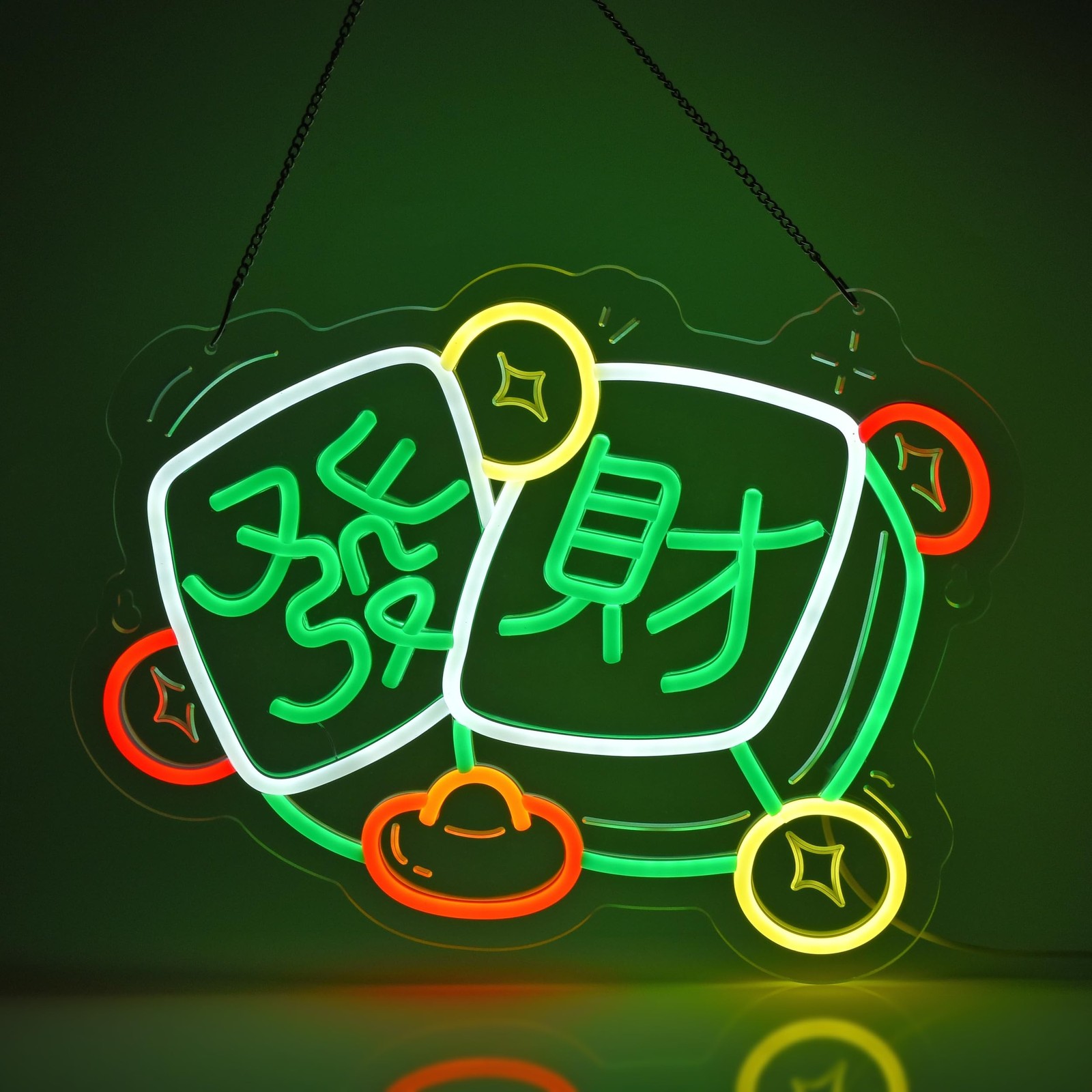 發財 Get Rich Neon Sign, Neon Lights Hanging Wall Art Decoration for