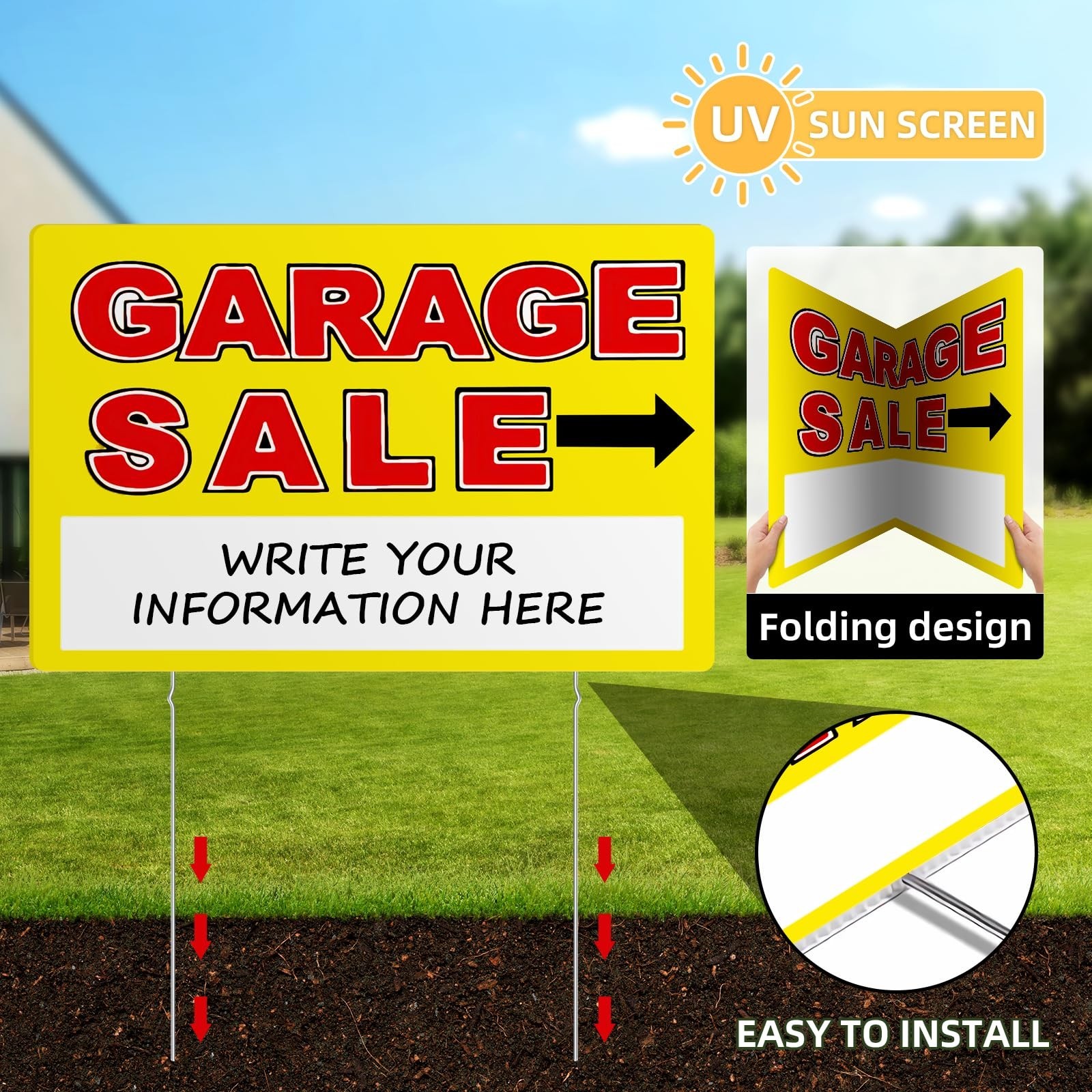 Garage Sale Sign, Large Size 24″ x 16″ Garage Sale Signs with Stakes, 3PCS Do…