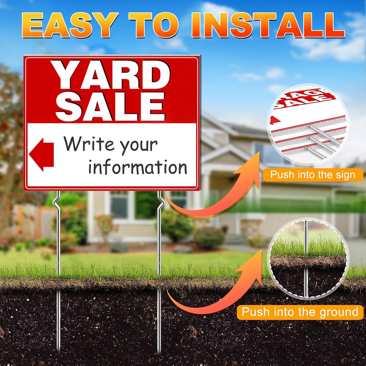 3 Pack Yard Sale Signs with Stakes 17×13 Inch Double Sided Garage Sale Sign Kit