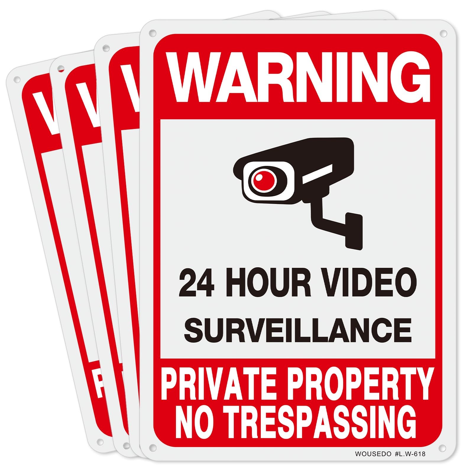 WOUSEDO 4Pack Private Property No Trespassing Sign,Video Surveillance Signs O…