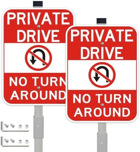 2Pack 14×10 inch Private Drive No Turn Around Sign with 36″ Stake, Aluminum |…
