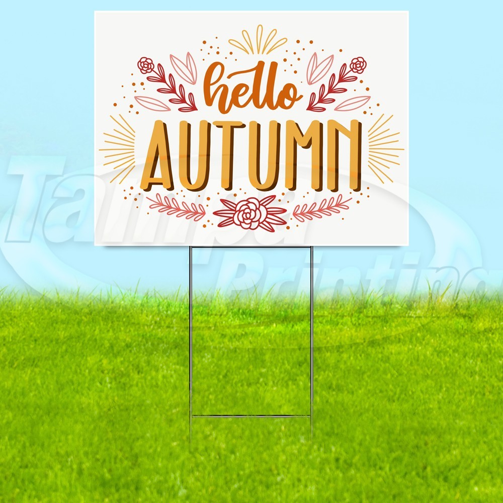 HELLO AUTUMN 18×24 Yard Sign Seasons Plastic Corrugated WITH STAKE USA YS07933
