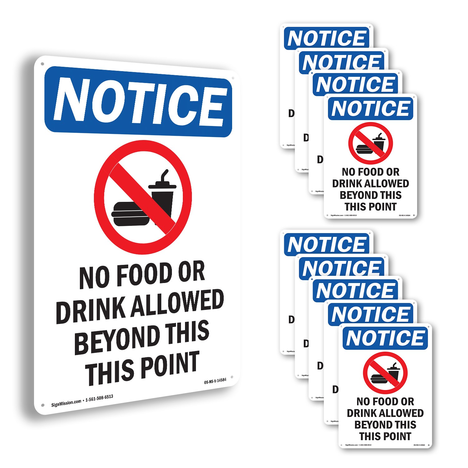 No Food Or Drink Allowed OSHA Notice Sign Metal, Plastic, Decal – 5 or 10 Pack