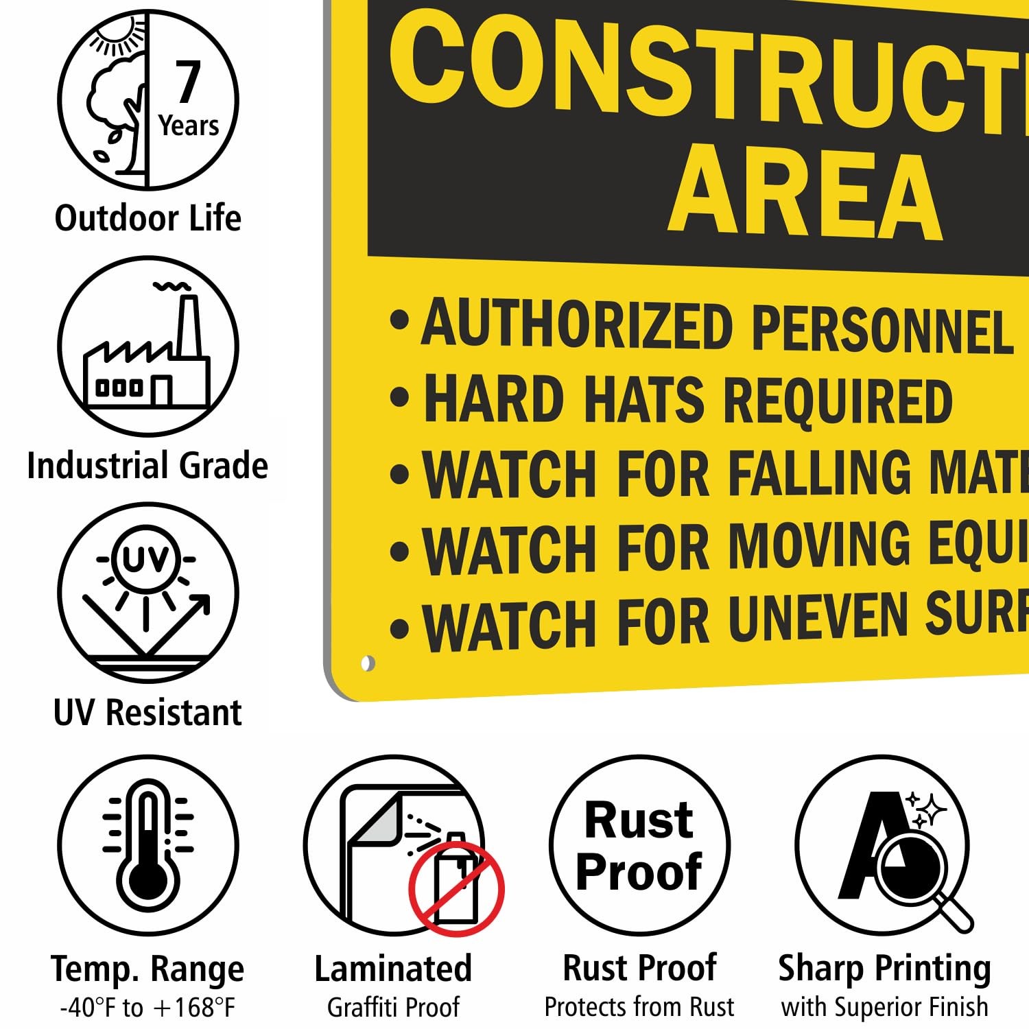10×14 Inch Construction Area Authorized Personnel Only Hard Hats Required Sign
