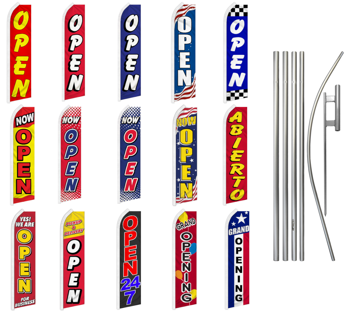 Open Advertising Swooper Flutter Feather Flag Kit Open 24/7 Now Open