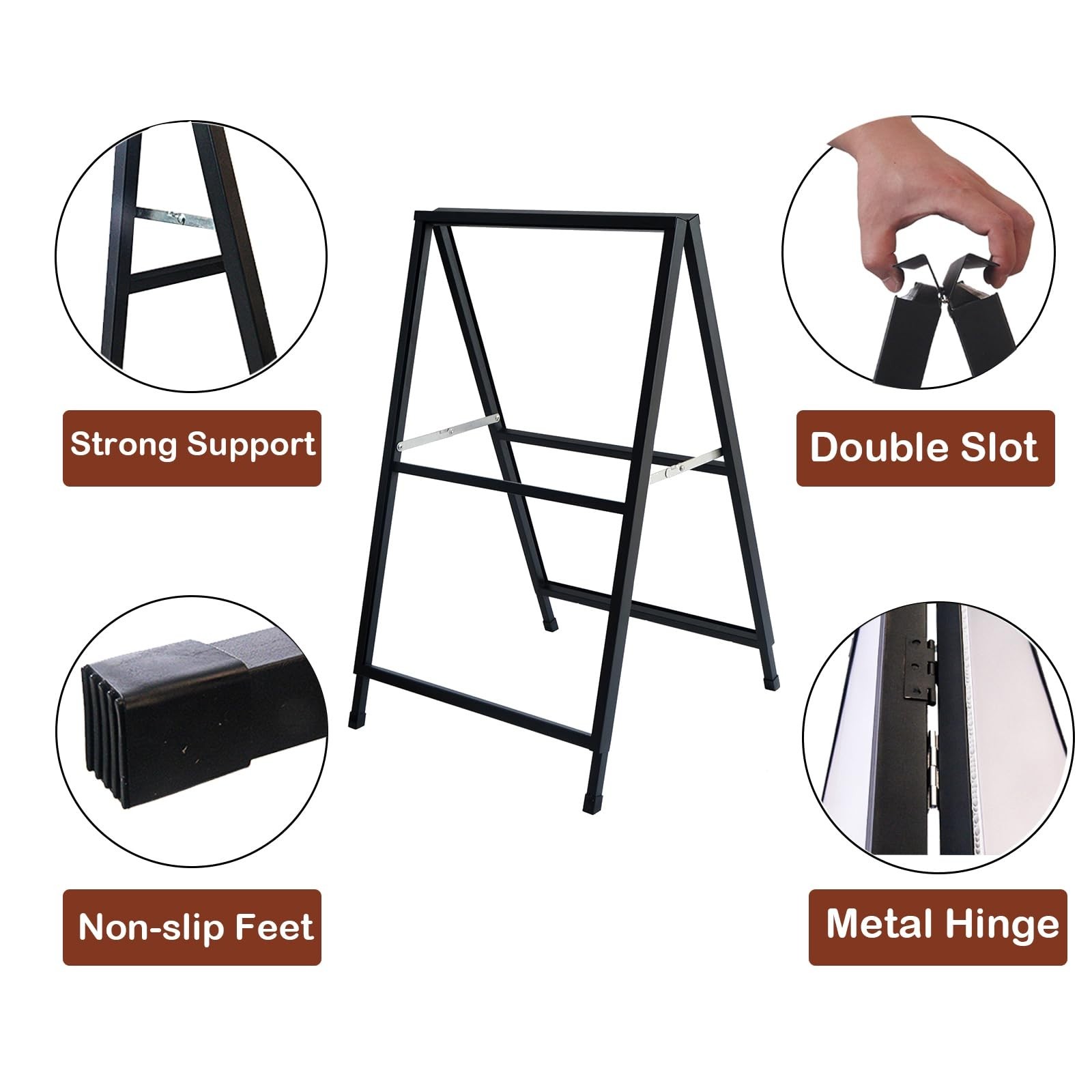 Heavy Duty Sidewalk Sign 24×36″ Double-Sided A-Frame with Anti-Glare Covers, Bla