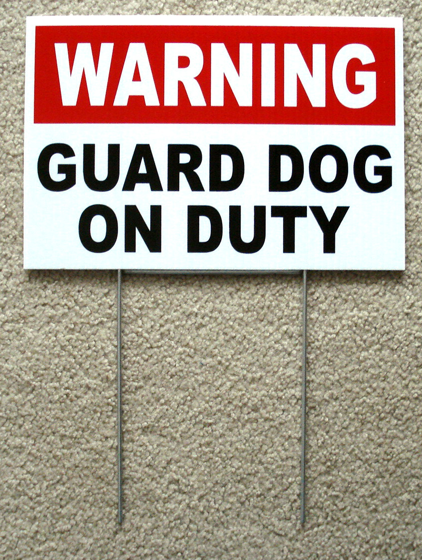 WARNING – GUARD DOG ON DUTY SIGN 8″x12″ NEW w/Stake Security Surveillance white