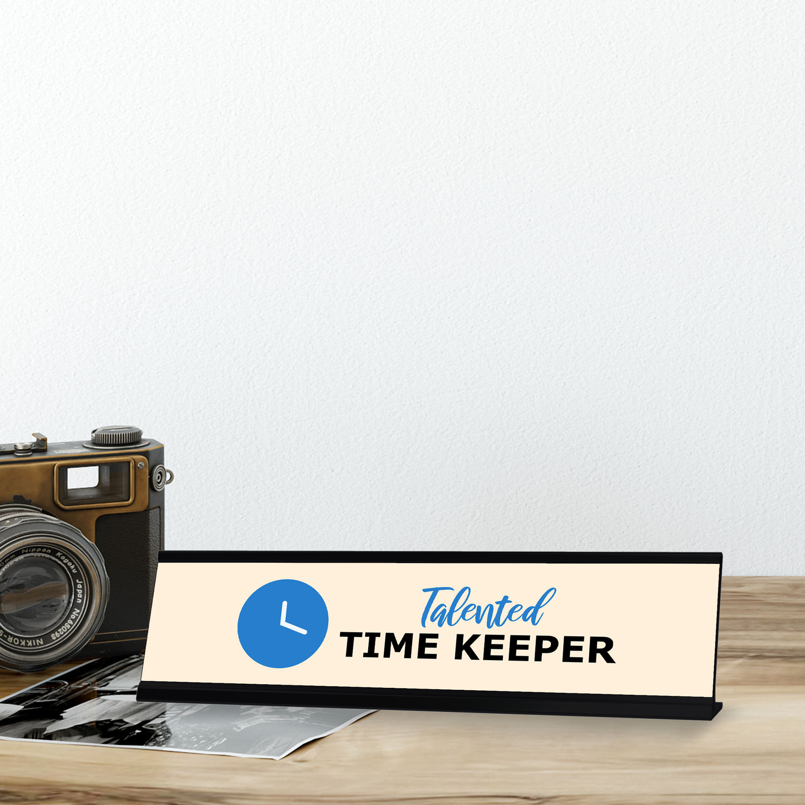 Talented Time Keeper, Black Frame Desk Sign (2×8)