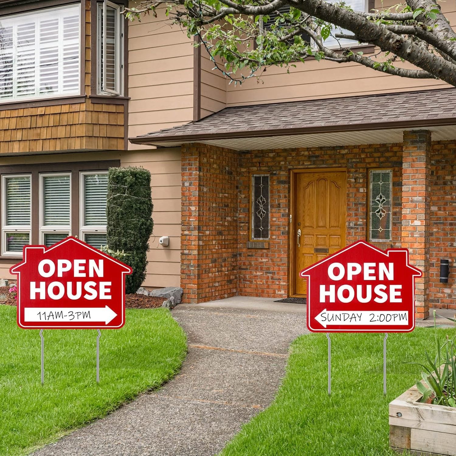 Large 5-Pack Double Sided Red Open House Signs with Metal Stakes – 16″x12″