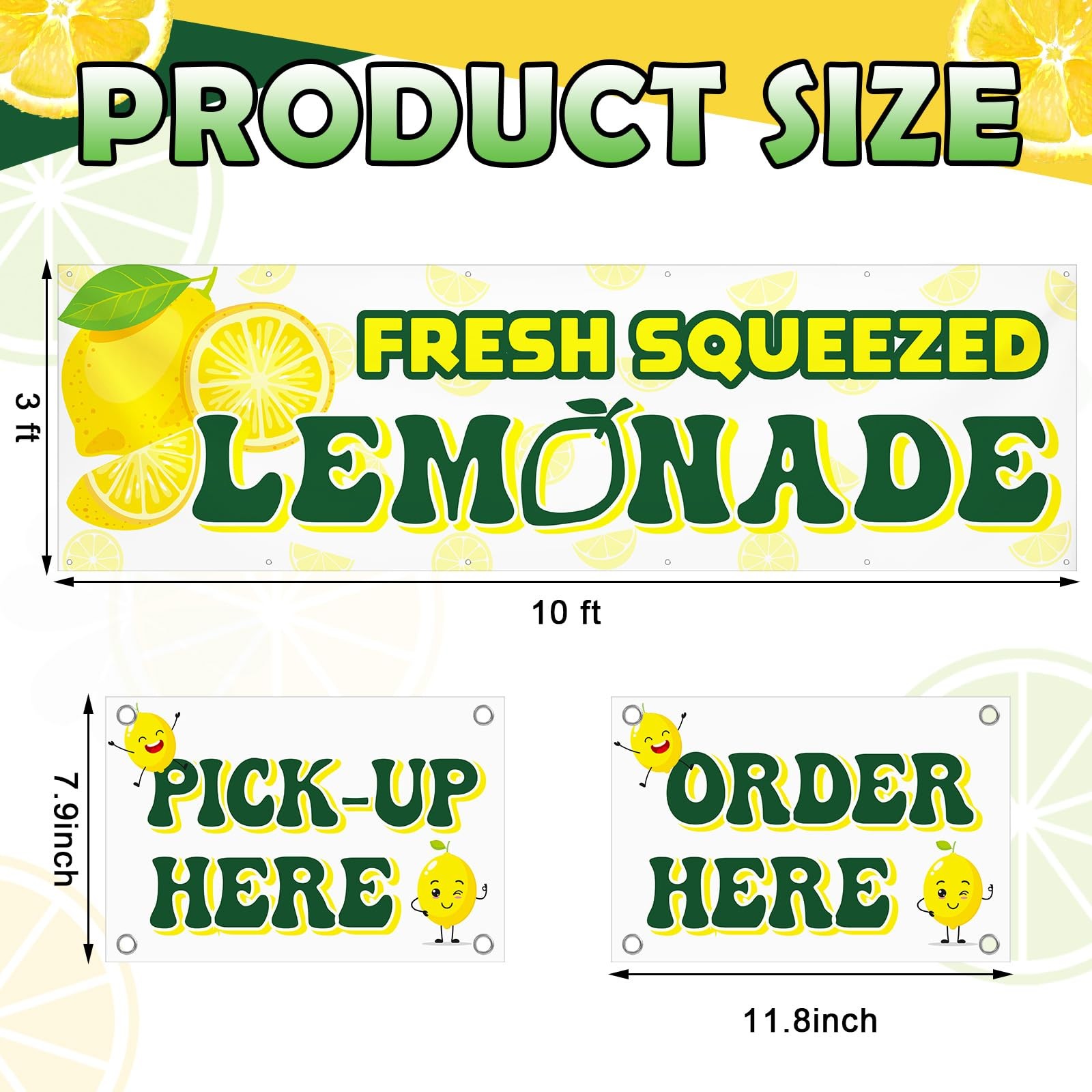 SmoothNovelty 3 Pcs Lemonade Sign Vinyl Banner 3×10 ft with Order Here & Pick…