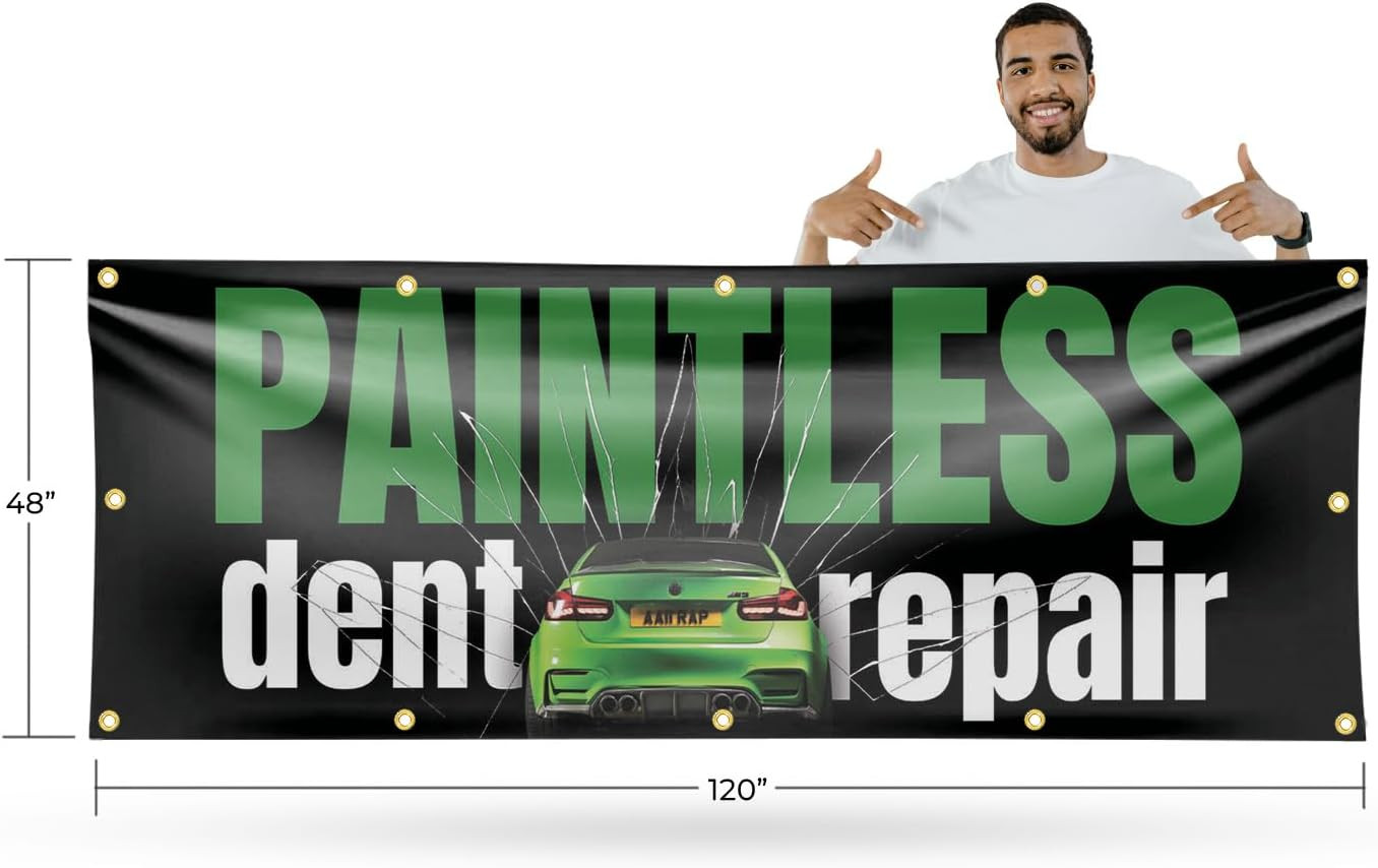 Paintless Dent Repair Banner Sign 48 Inch X 96 Inch | 13 Oz Vinyl with Metal Gro