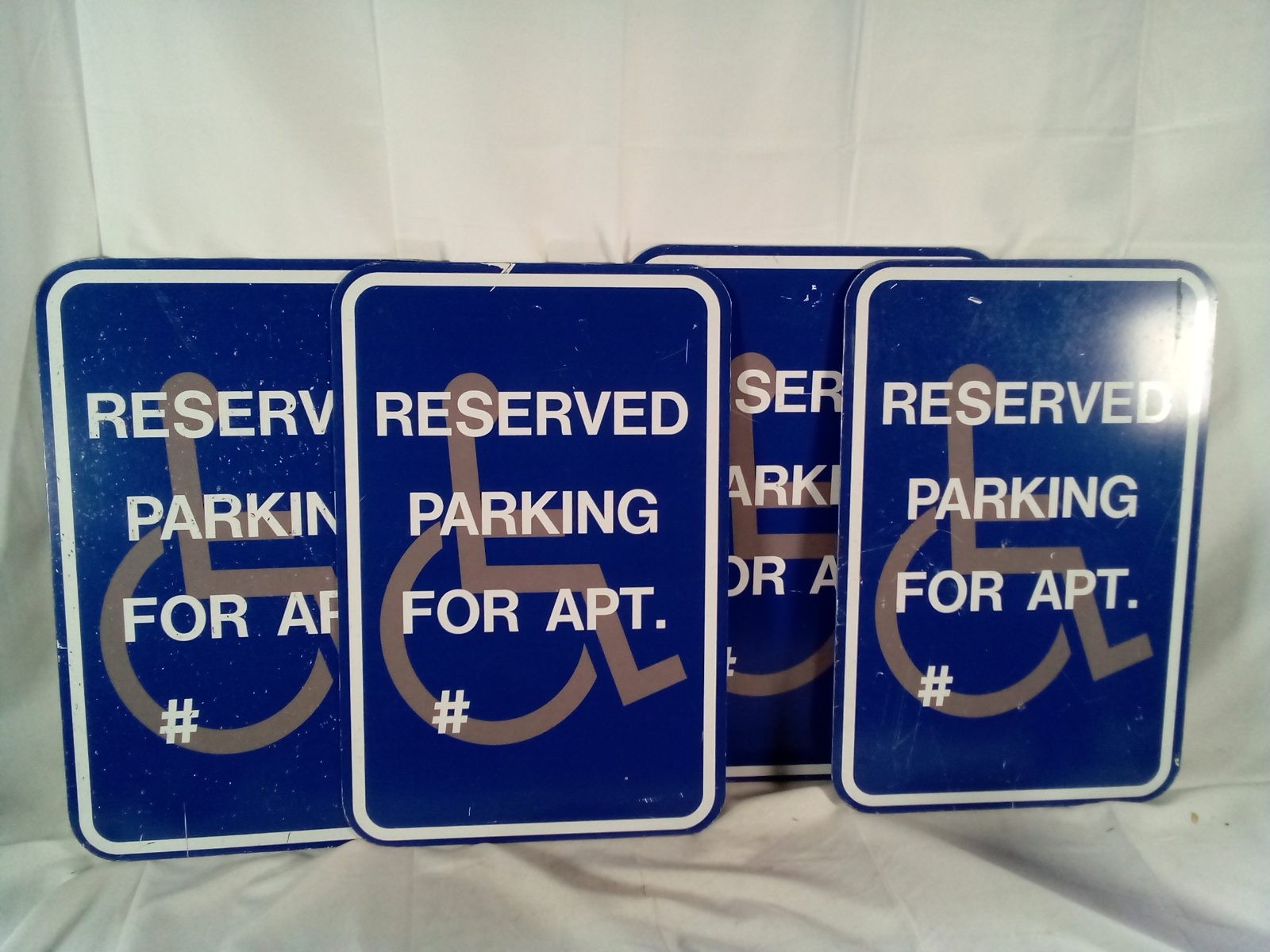 Lot 4 Reserved Parking For Apt # Blue Metal Handicap Accessible Parking Signs