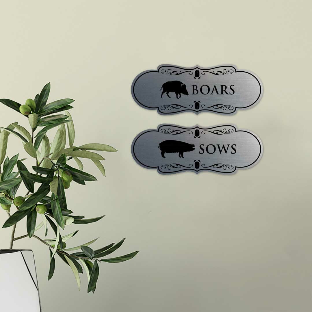 Designer Boars and Sows, Novelty Restroom (Set of 2) Wall or Door Signs