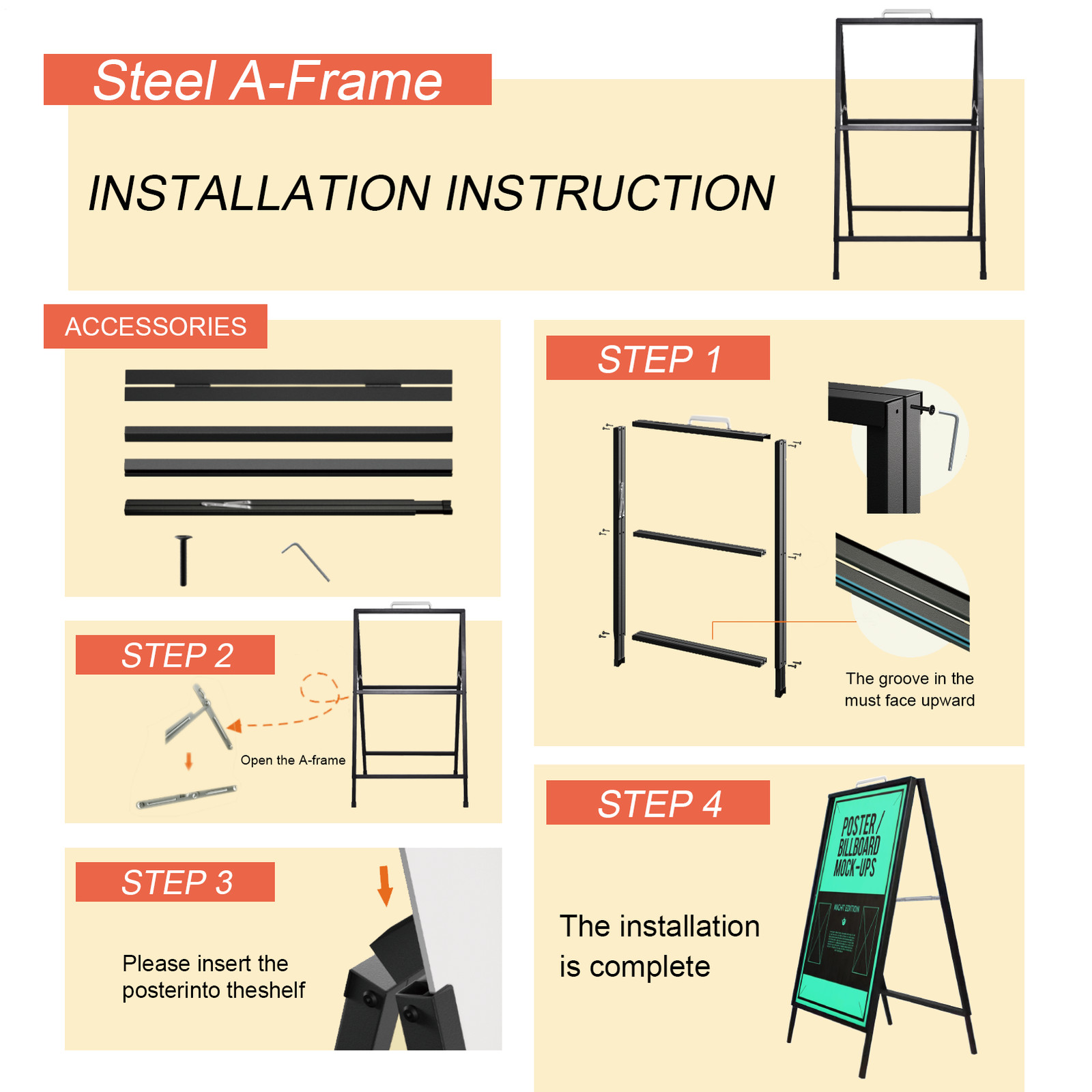A Frame Sidewalk Sign 24 x 36 Inch Outdoor, Double-Sided Folding Sandwich Board