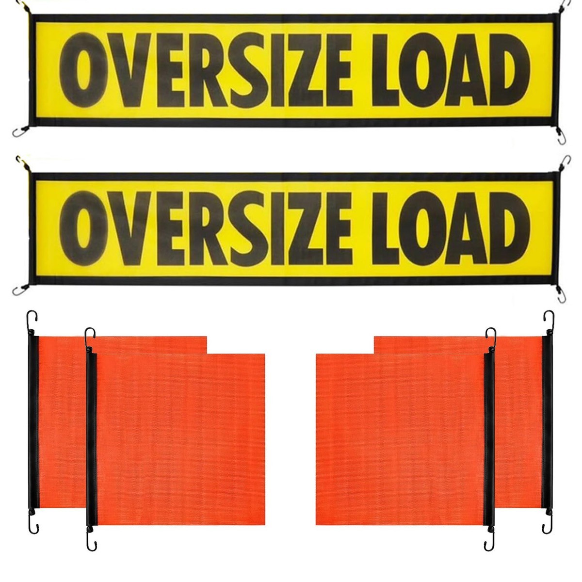 2 Pack Oversize Load Banner 18×84 for Trucks Pilot Cars Semis, 4 Red Warning