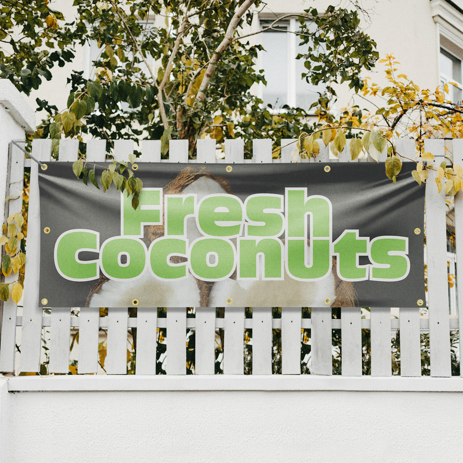 Fresh Coconuts Vinyl Banner Sign with Metal Grommets Heavy-Duty Single-Sided