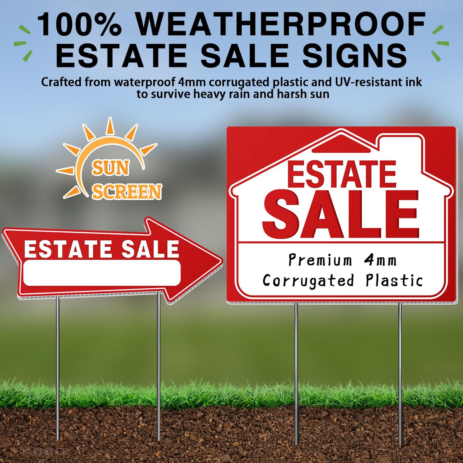 Estate Sale Signs with Directional Arrows, 6 Pack Double Sided Yard Signs & 420