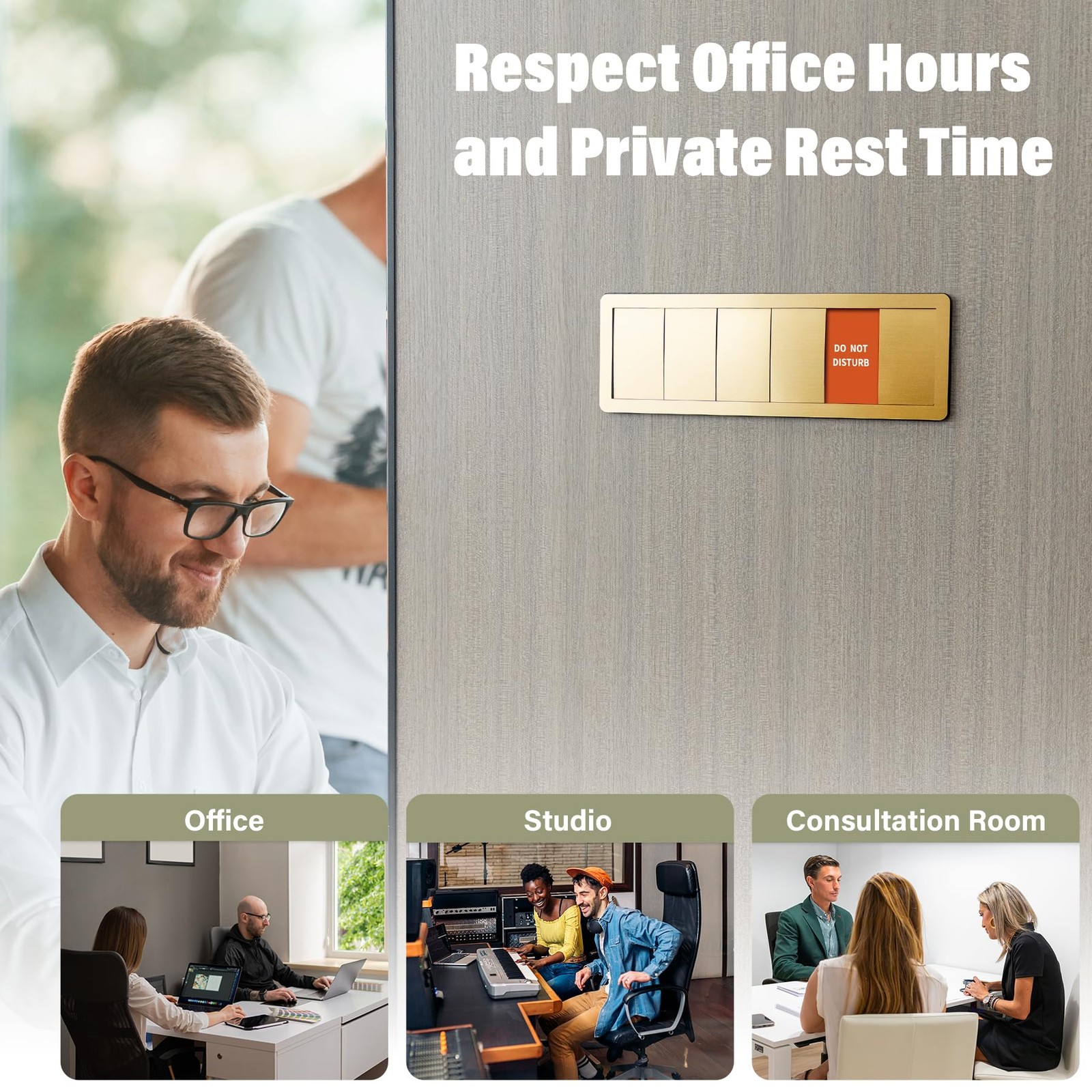 Office Door Signs -6 Options Do Not Disturb, In A Meeting, 12 x 18 inch, Gold