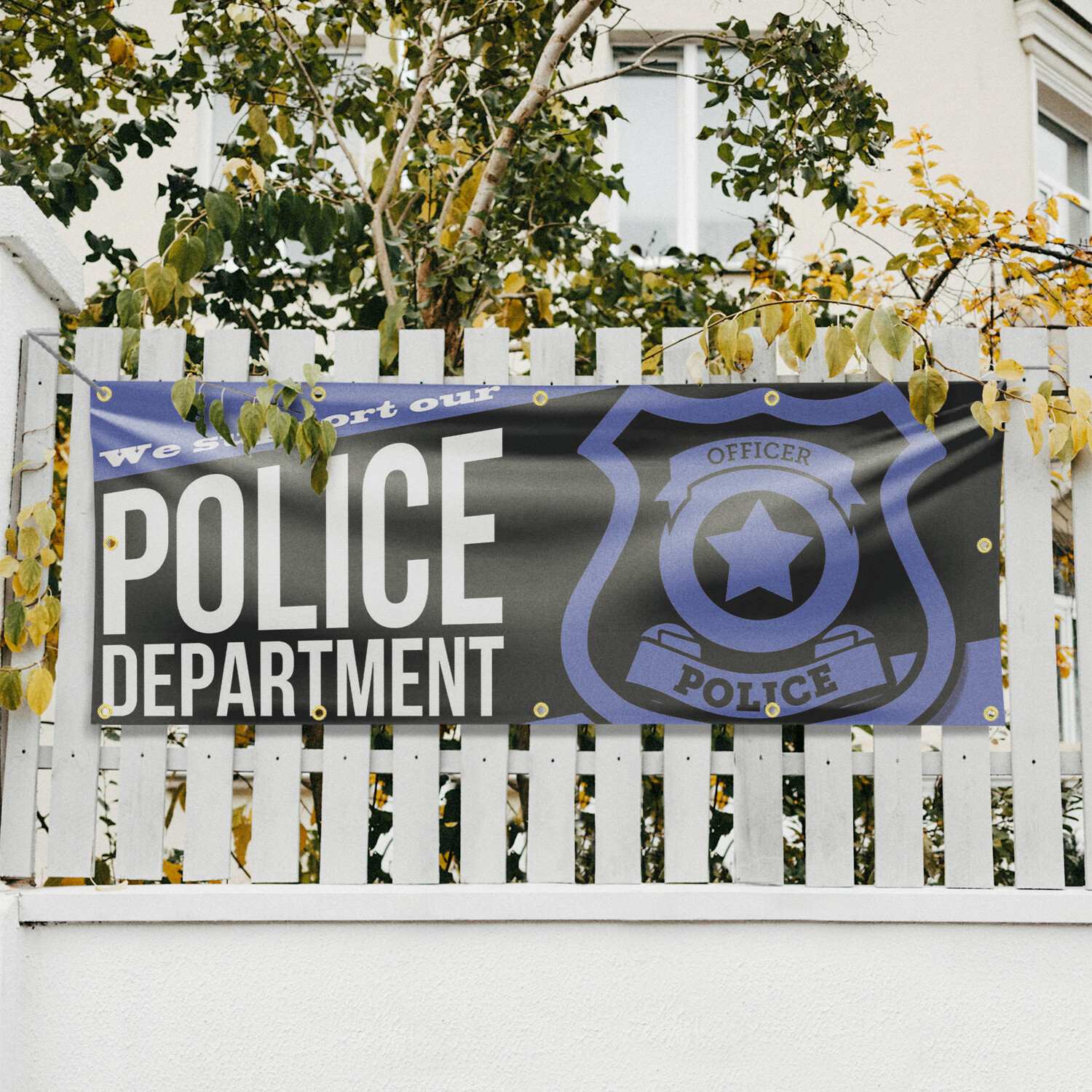 We Support our Police Department Vinyl Banner Sign with Metal Grommets
