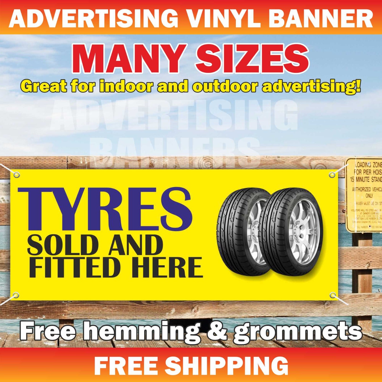 TYRES SOLD FITTED Advertising Banner Vinyl Sign Shop Service Wheel Mechanic Auto