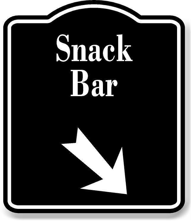 Snack Bar 45 degree Down Right Arrow BLACK Aluminum Composite Sign