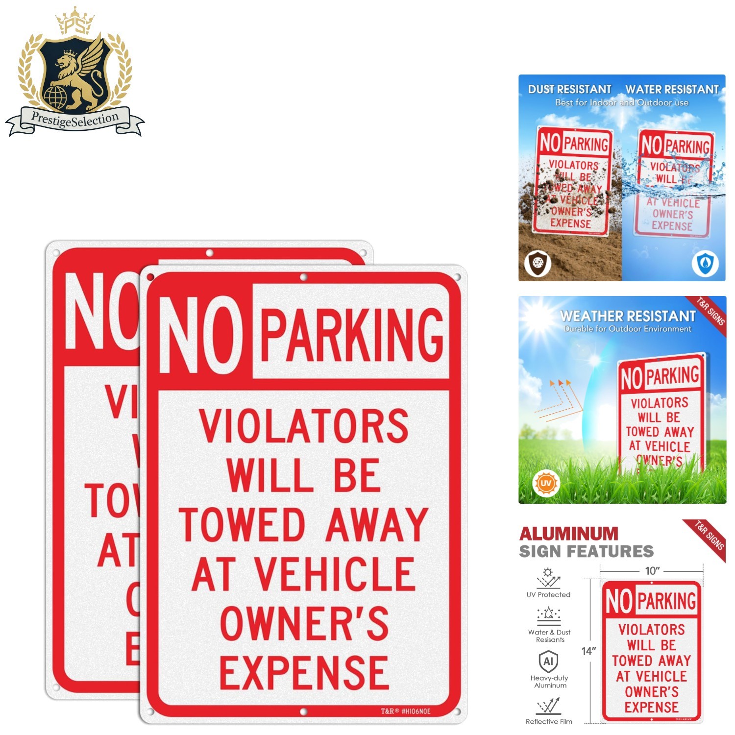 Sturdy 2 Pack No Parking Warning Signs – 10×14 Aluminum, Reflective & Easy Mount