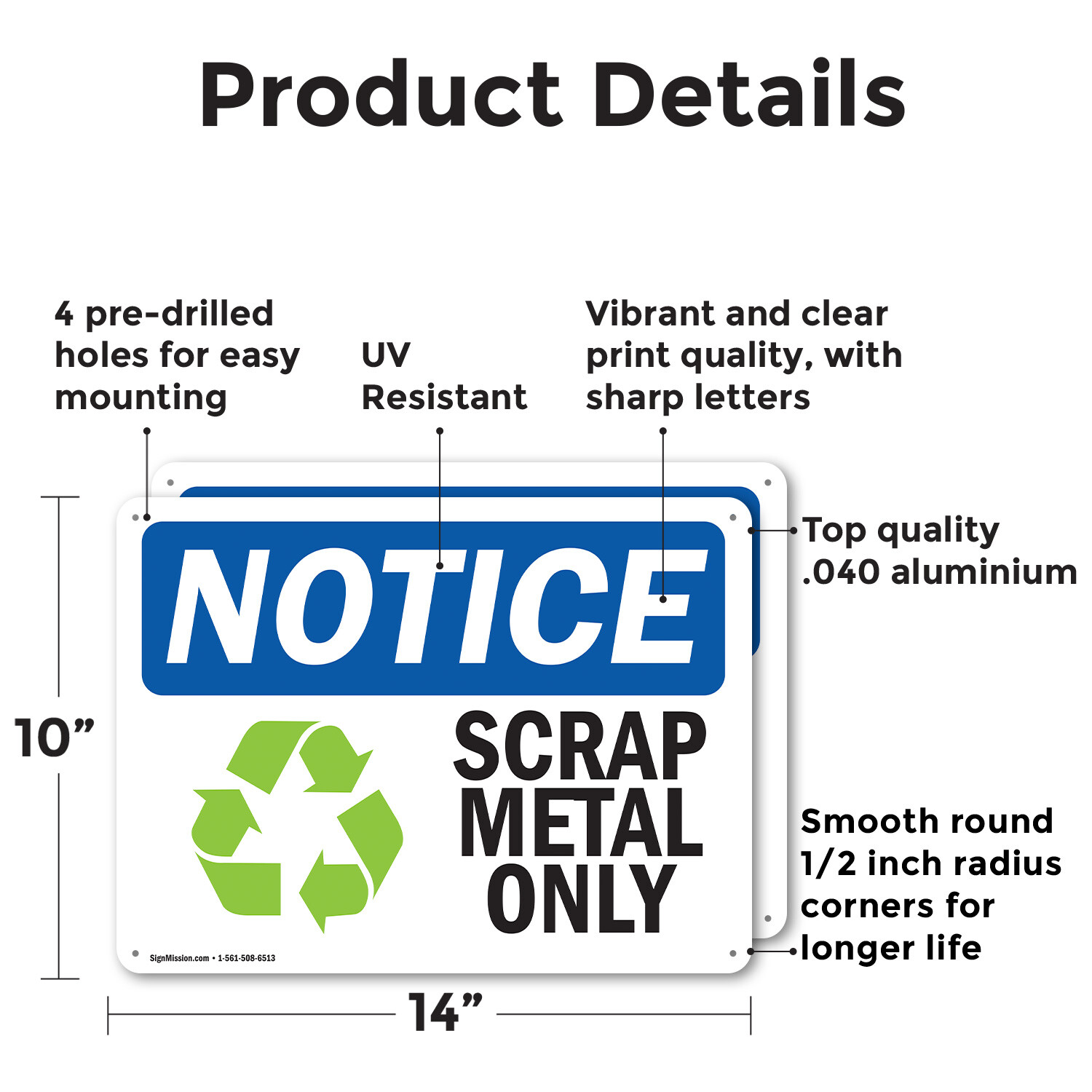 (2 Pack) Scrap Metal Only OSHA Notice Sign Decal Metal Plastic