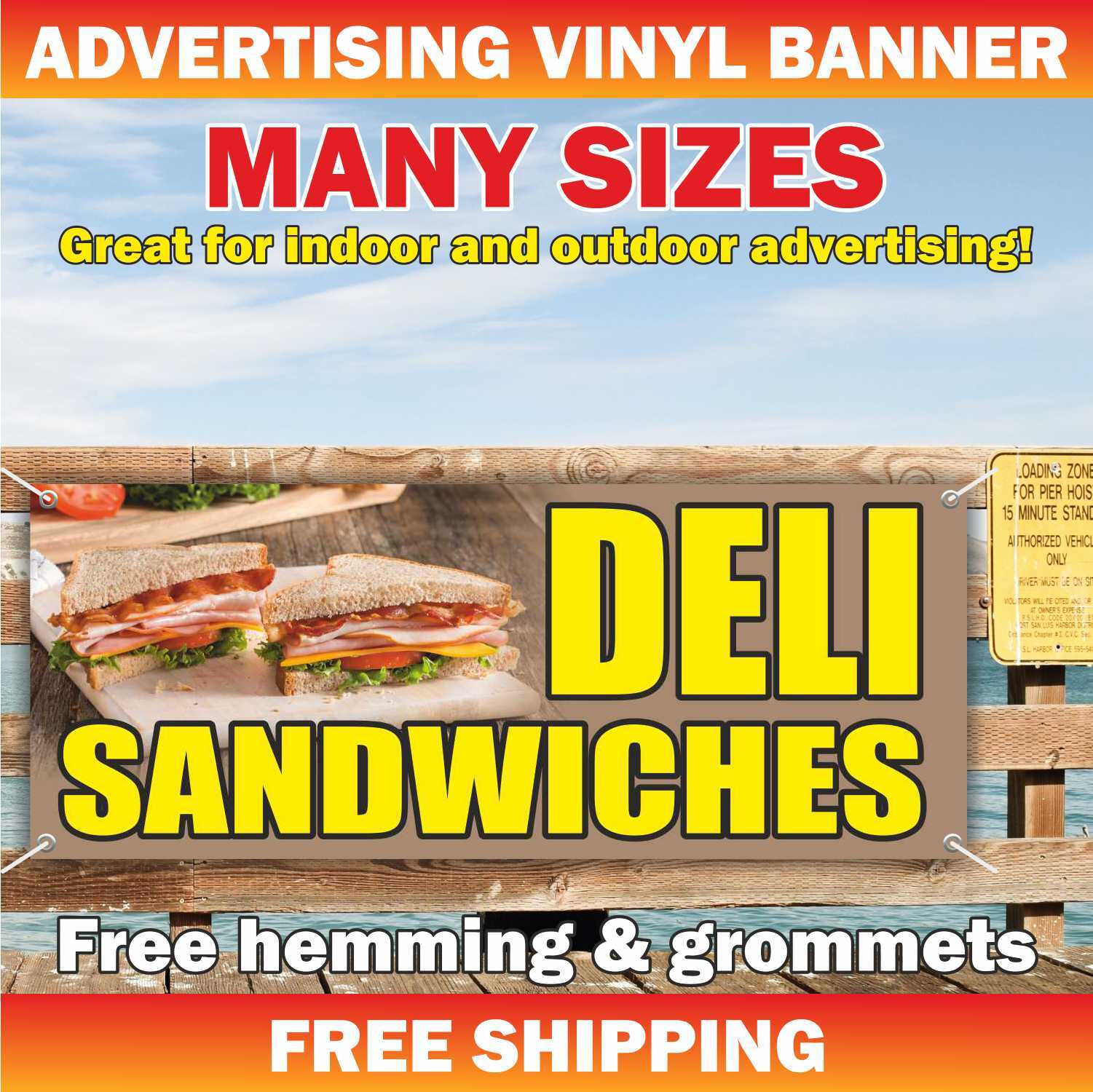 DELI SANDWICHES Advertising Banner Vinyl Mesh Sign burger buffet lunch fast food