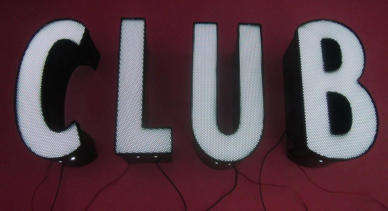 “CLUB” 12 x 31″ Front Lit Channel Letter Sign 12V White LED Mesh Acrylic Front