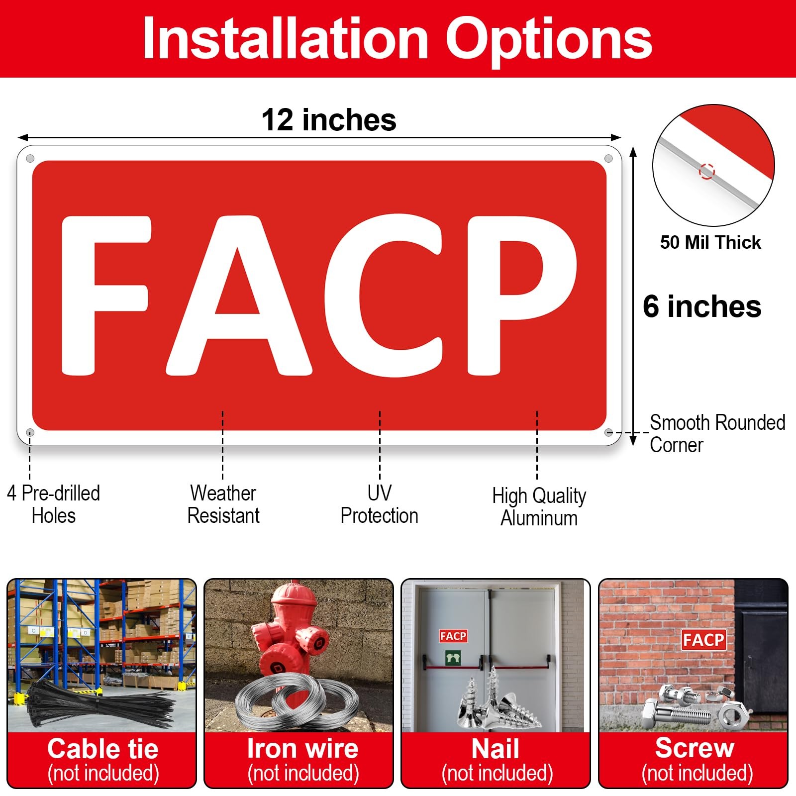 2 PCS FACP Fire Alarm Control Panel Sign 12×6 Inch Aluminum Reflective Red