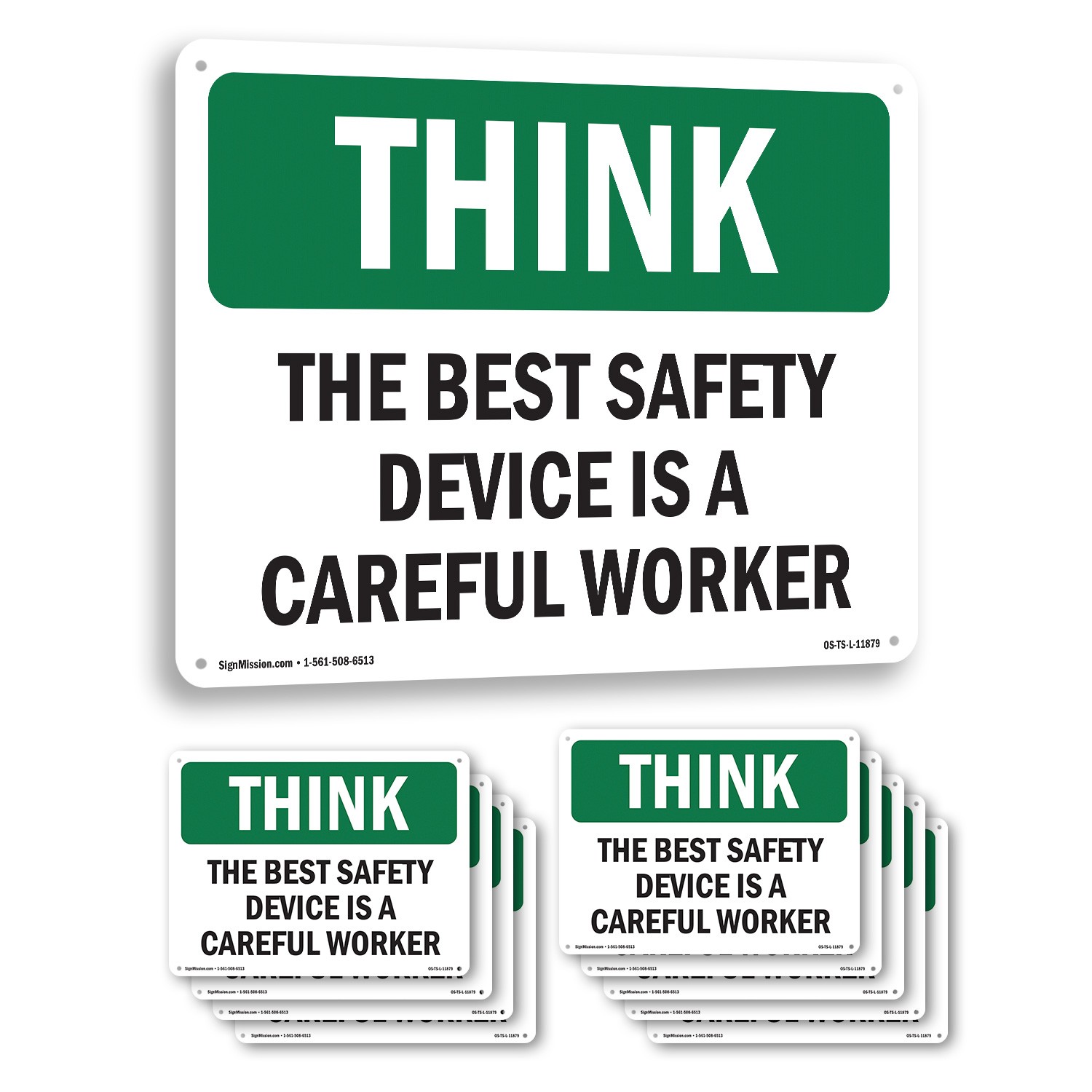 The Best Safety Device Is A Careful Worker OSHA Think Sign, Decal 5 or 10 Pack