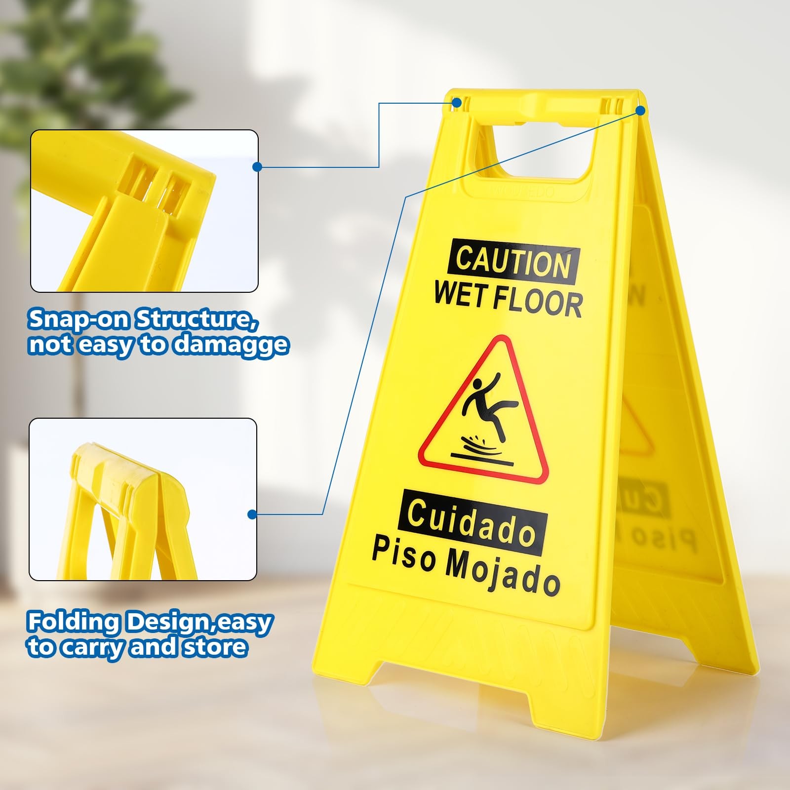 2 PCS Caution Wet Floor Sign 17.5″ Yellow DoubleSided Safety Folding AFrame
