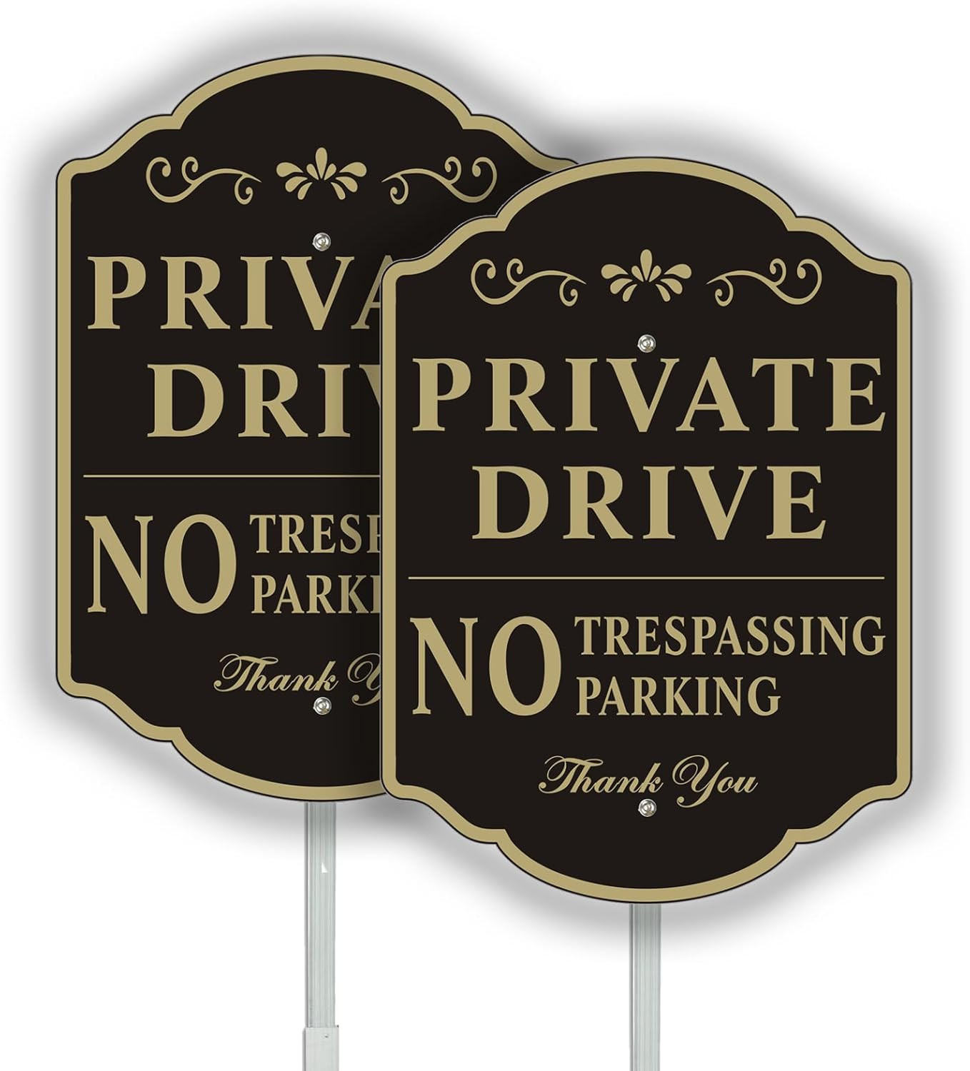 Private Drive Sign 2 Pack 9.6″X13.6″ No Parking No Trespassing with Stake