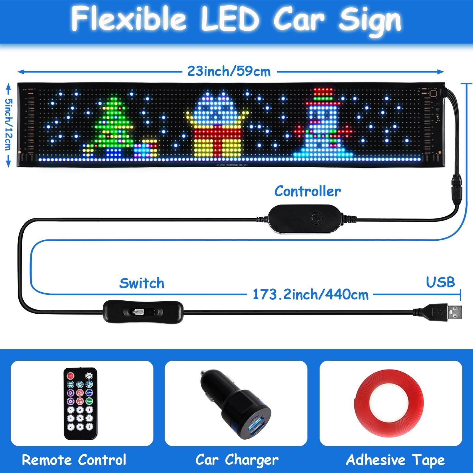 Bluetooth Programmable LED Car Window Sign 23×5