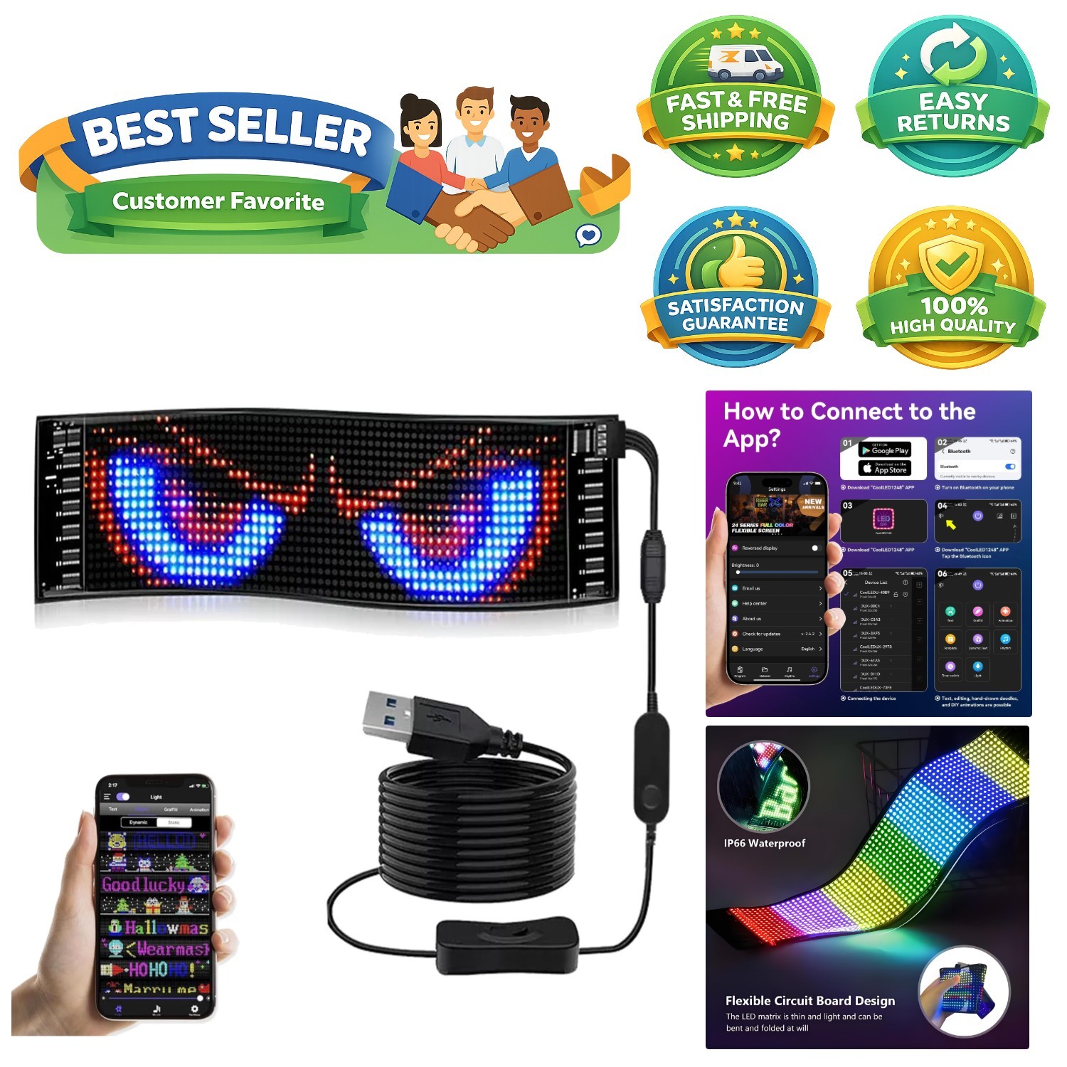 Dynamic 7″ x 3″ Full Color LED Sign – Perfect for Advertising & Celebrations