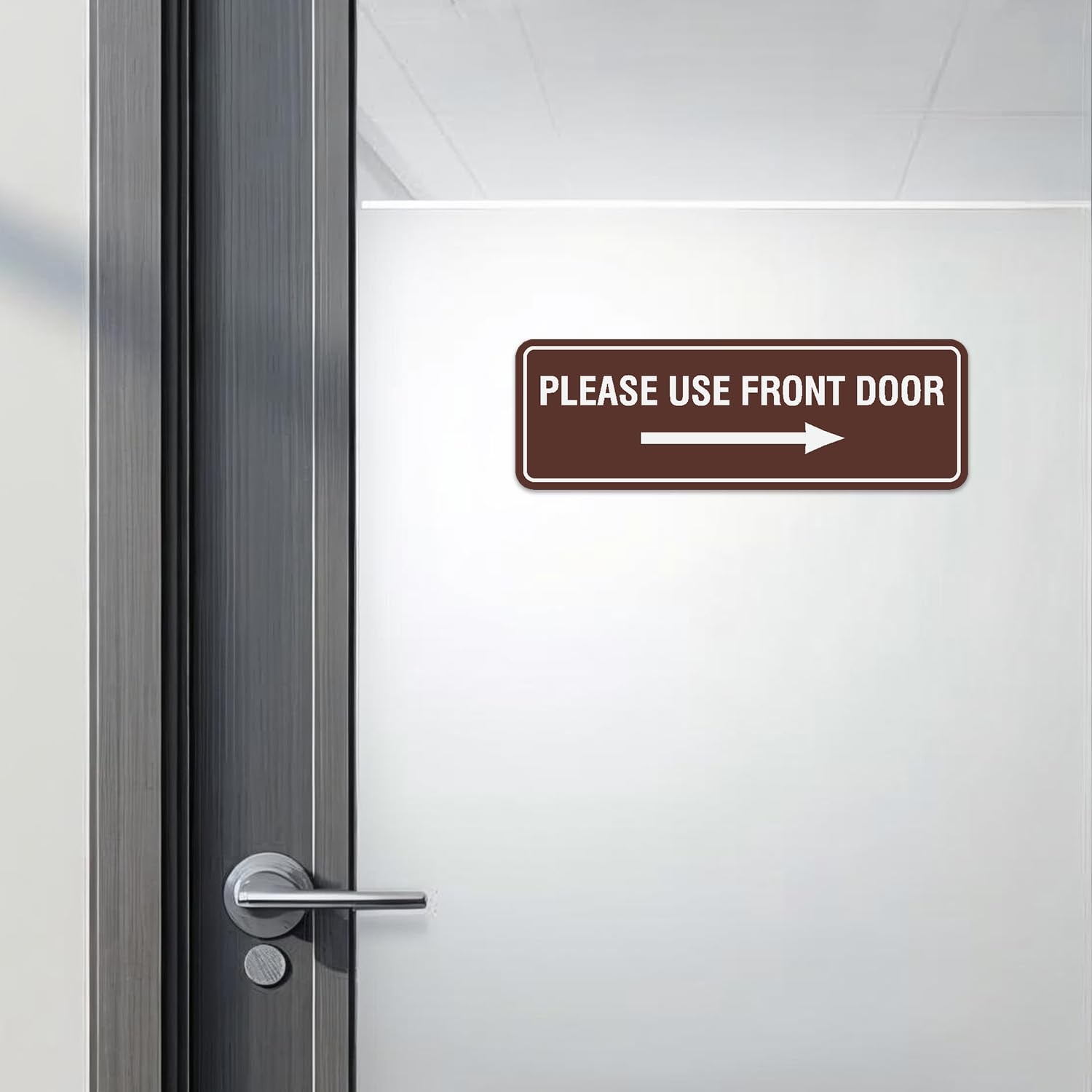 Please Use Front Door Right Arrow Sign Large Brushed Silver Wall Plaque